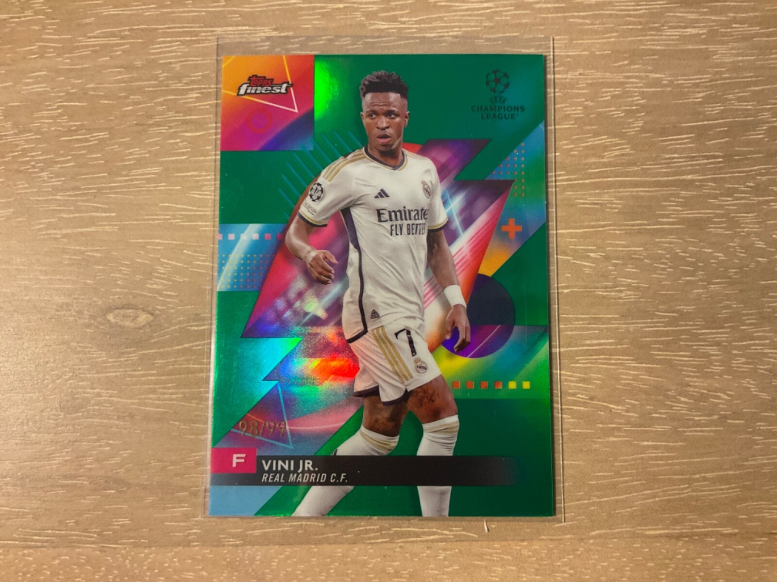 2023-24 Topps Finest UEFA Club Competitions Soccer Vini Jr. Green 98/99 SP view 1