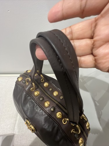 GUCCI LEATHER BABOUSKA DOME SATCHEL STUDS HANDBAG BROWN  - Picture 6 of 14