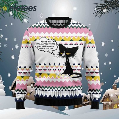 Black Cat Piss Me Off Ugly Christmas Sweater Funny Cat Lover Gift