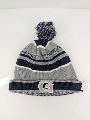Georgetown Hoyas New Era Embroidered G Logo Men Blue Gray Beanie with Pom Pom