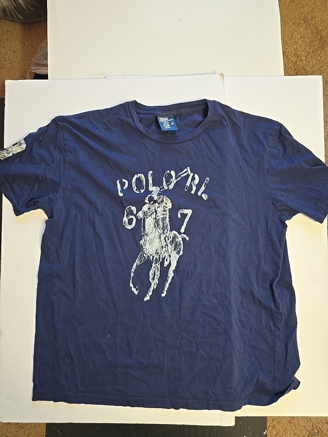 Polo Vintage Ralph Lauren Camicia Uomo Large Blu Big Pony RL67 Y2K Stile Rugby