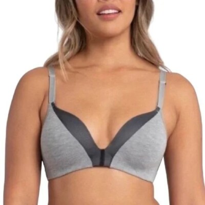 Lively Size 38D Heatherd Grey Black All Day Deep V Wireless Bra Lightly Lined