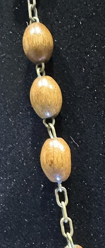 Vintage Virgin Mary & Baby Jesus Pendant Necklace Catholic - Wood Beaded 22” - Picture 5 of 9
