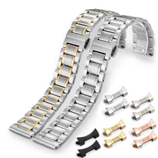 Curved Solid Stainless Steel Metal Watch Band Bracelet Strap Clasp Replacement