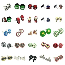 DC & MARVEL SUPERHEROES COMIC MOVIES CHARACTERS LOGOS POST ENAMEL STUD EARRINGS