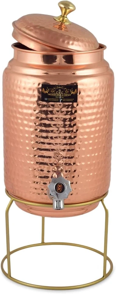 Pot/pichet/distributeur/matka/tanki en cuivre pur de 10 litres et support en ... - Photo 3/4