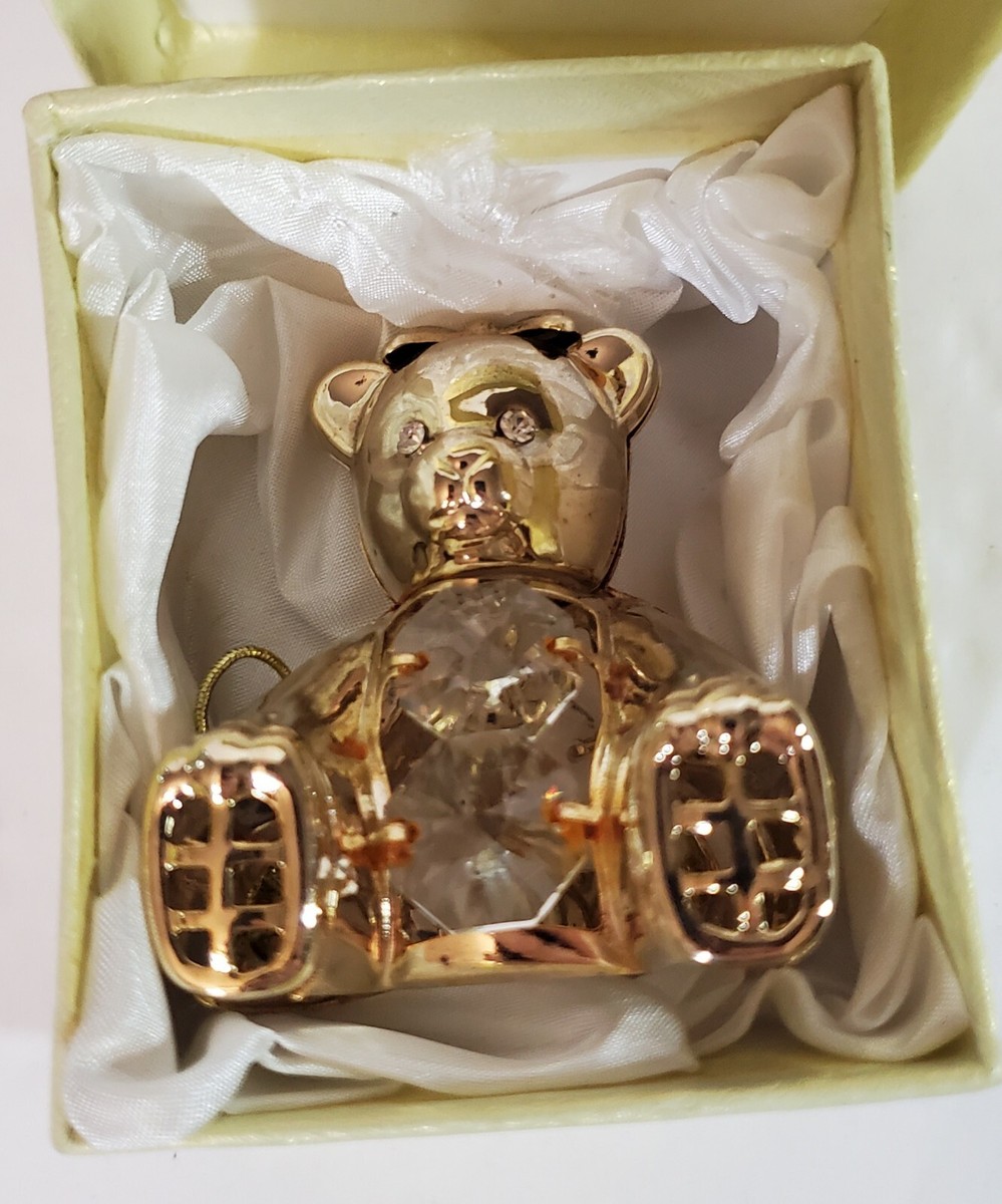 Crystal Millennium Teddy Bear Figurine 24k Gold Plated Large