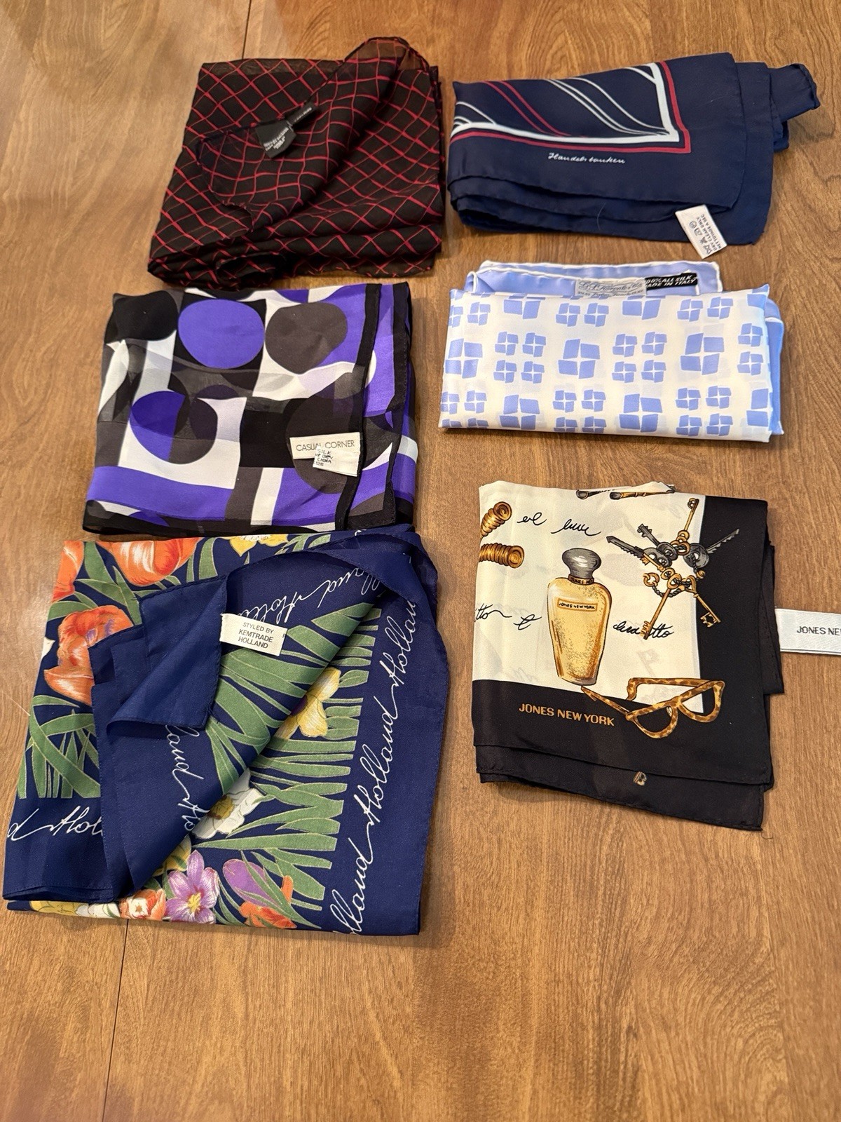 Vintage 6 Piece Scarf Lot Branded Jones Ny Etc Varied Sizes & Fabrics