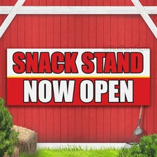 SNACK STAND NOW OPEN Food Drinks Cafe Buffet Indoor Outdoor Banner Sign