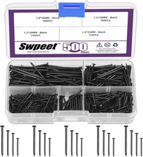500Pcs 4 Sizes Hardware Nails Assortment Kit, Black Galvanized Nails, Small Nail