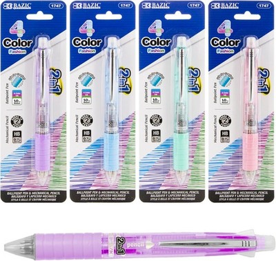 BAZIC Products 2-In-1 Mechanical Pencil & 4-Fashion Color Pen with Grip, 1.0 mm