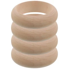  4pcs Wood Bangle Bracelets - Unfinished Smooth Wooden Rings Natural Wood Color