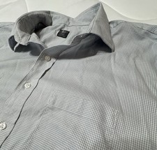 DXL Gold Series Men  s 19 37/38-3XLT Button Up Shirt Light Gray White Micro Check