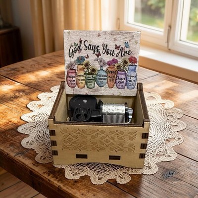  God Says You Are   It Plays  Morning Has Broken Windup Mini Wooden Music Box