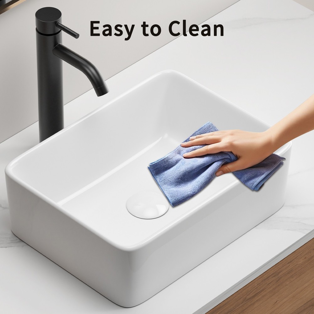 Porcelain Vanity Vessel Sink Rectangular 16x12x5" White Countertop Bathroom Sink