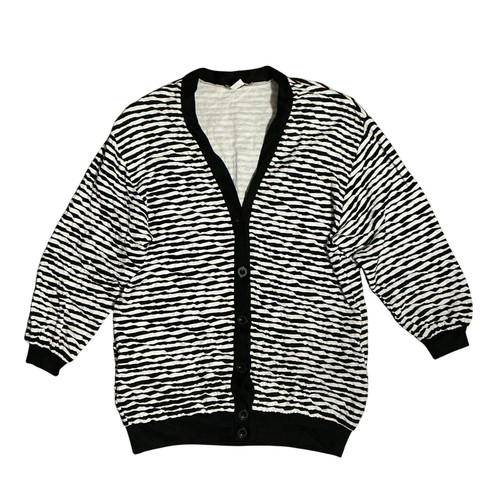 Vintage Stewart Black & White Striped Oversized Cardigan Sweatshirt S/M USA - Picture 5 of 6