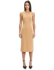 Cue Camel Midi Dress Sleeveless Tailored Work Office Dress Size 16 Made Australi