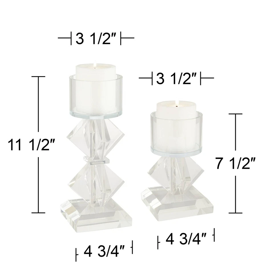 Ellie Diamond Stack Glass Pillar Candle Holders Set of 2 - Image 4 of 4