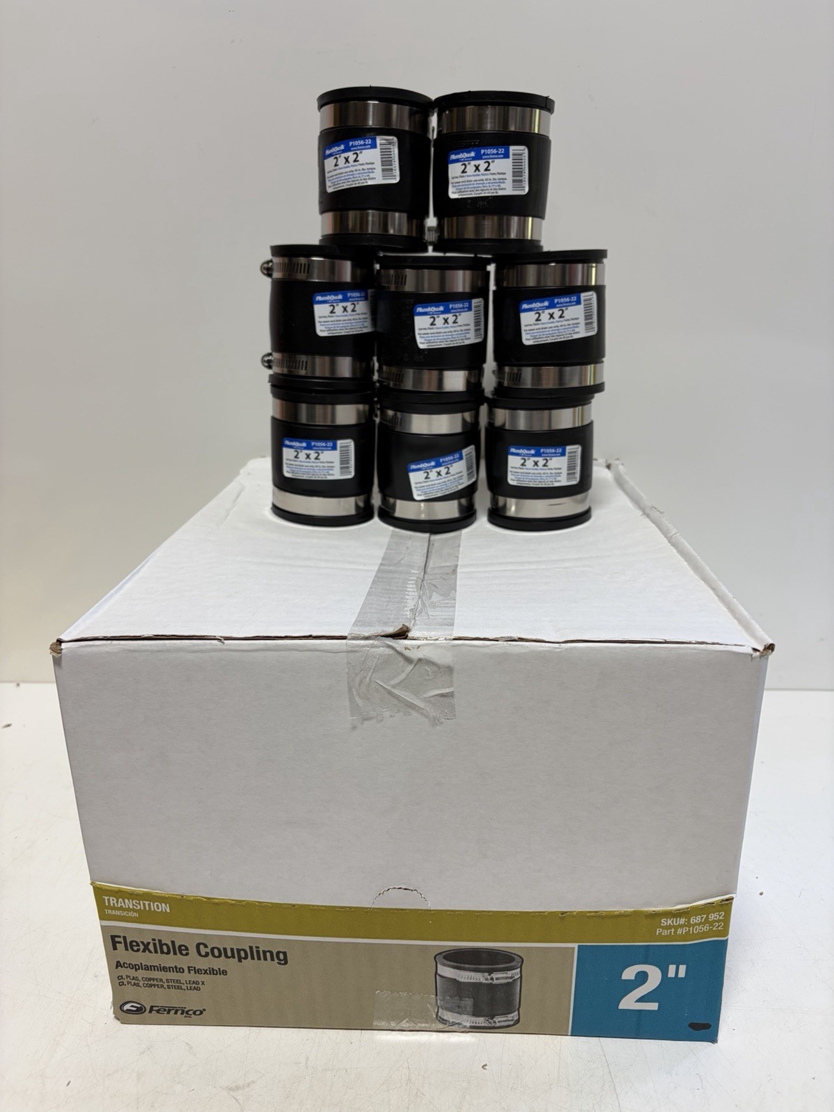 Fernco P1056-22 PVC Schedule-40 Flexible Coupling 2 x 2 Hub Dia. in. (Pack of 8)