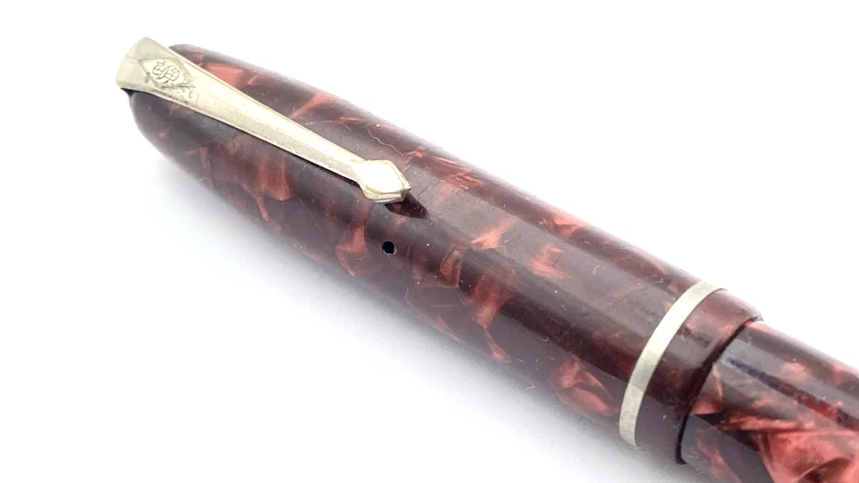 VINTAGE CONWAY STEWART 75 FOUNTAIN PEN IN ROSE MARBLE SPRINGY 14K GOLD FINE NIB - Image 3 of 4
