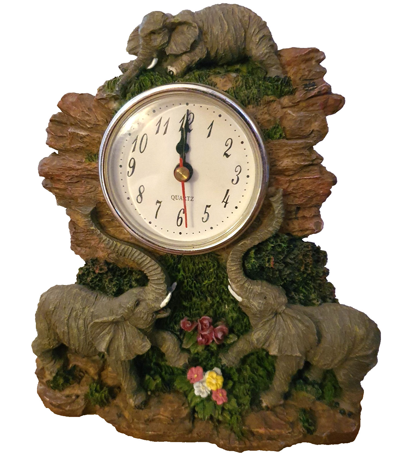 3 Classic Elephants at Play DESK or SHELF CLOCK WORKING