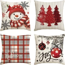 AVOIN Colorlife Winter Snowman Joy Snowflake Christmas Red Throw Pillow Covers 