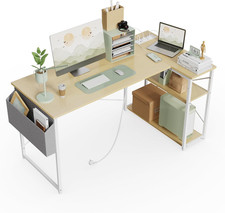 Small L Shaped Desk with Power Outlets - 100X70 Cm Corner Computer Desk Writing