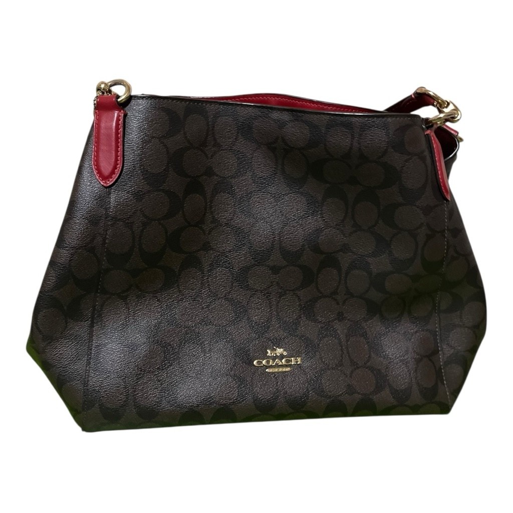 COACHのバックレッドブラック Women's Coach Brown Monogram Red Trim Shoulder Bag One Size | eBay