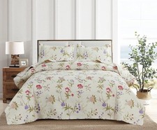 Flower Quilt Set Queen Size Beige Floral Bedspread Coverlet Spring Summer Lig...