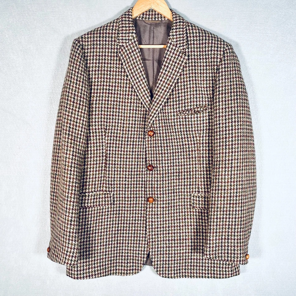 Harris Tweed Blazer Mens 40R Brown Scottish Wool Sport Coat Jacket Houndstooth - Image 3 of 4