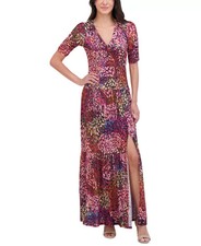 Vince Camuto Womes 12 V Neck Front Shirred Maxi Dress Purple Multi $168