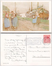 Netherlands Zeeland 1932 Traditional Peasant Costume Family Women Boat Postcard