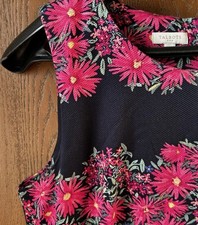 Talbots Navy and Pink Sleeveless Floral Dress Size 12 Knee Length Cotton Lined