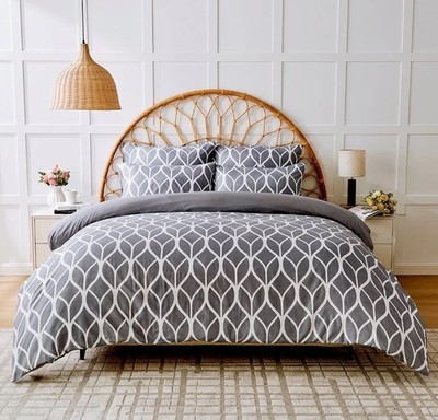 Grau Geometrisch Bettbezug Double Geo Quilt Cover Bettwäsche Bettset + Kissenbezüge