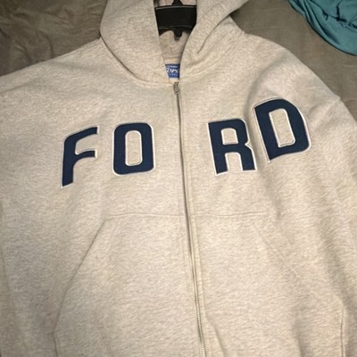New Ford Gray Fleece Full Zip Hoodie Men's Graphic Print Hooded Sweatshirt