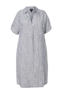 Ulla Popken Damen große Größen Leinenmix Kleid Streifen Oversized Hemdkragen