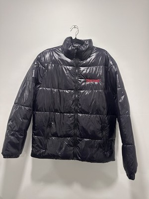 Spalding Puffer Jacket Shiny Black Full Zip Collar Size Small