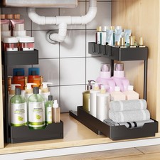 Under Sink Organizer 2 Pack, 2 Tier with Sliding Basket