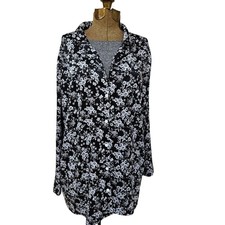 Nine Eight New York Tunic Womens Size XL Black White Floral Top Long Sleeve