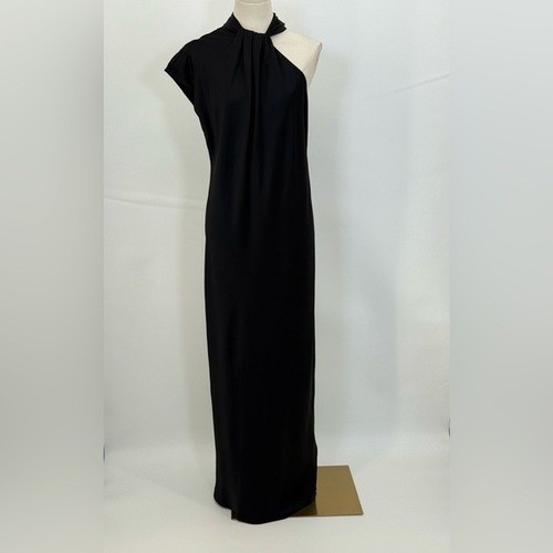 Maxi Vestido Banana Republic Kaia Seda Negro Mangas Asimétricas Cuello Atado Vestido - Imagen 3 de 13