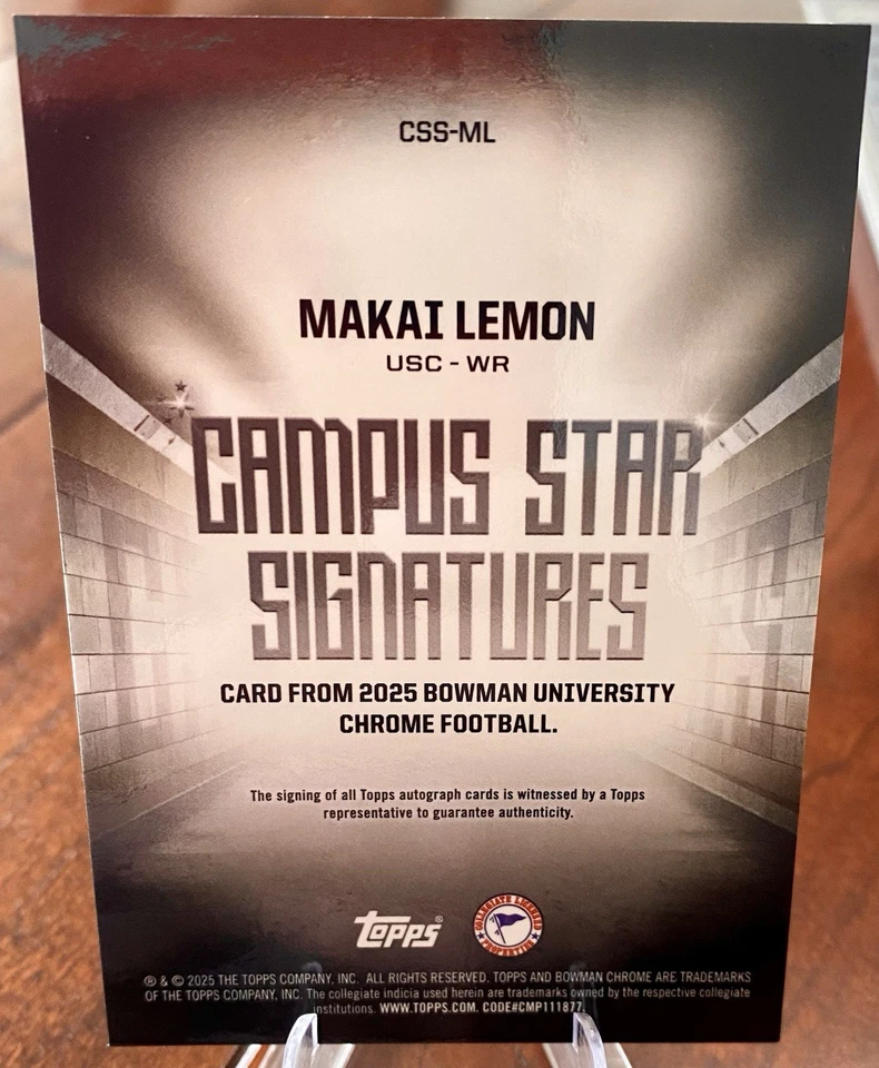 🚨💎 Makai Lemon /25 Campus Star Signatures 2025 Bowman Chrome USC Trojans   - Image 2 of 2