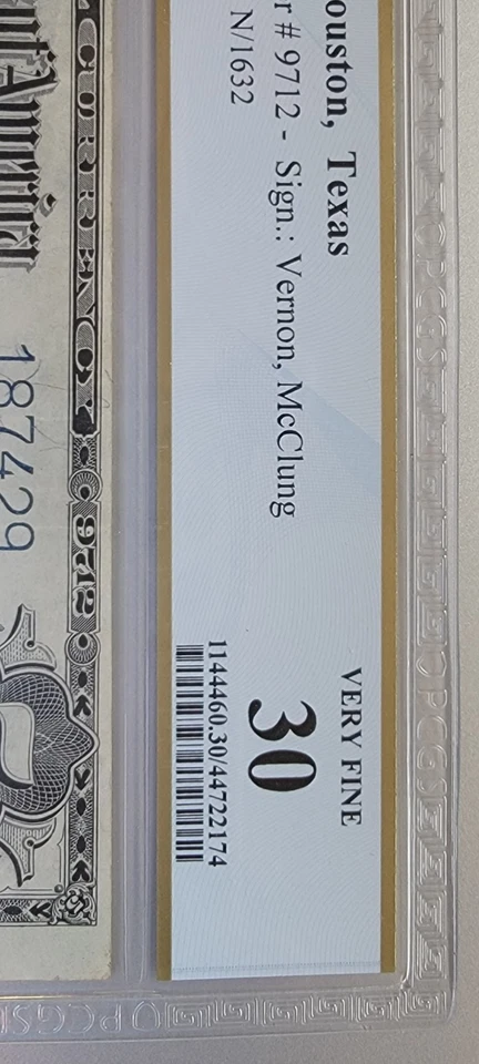 1902 $5 National Bank Note - Union National Bank of Houston,  PCGS 30 Very Fine - Image 3 of 4