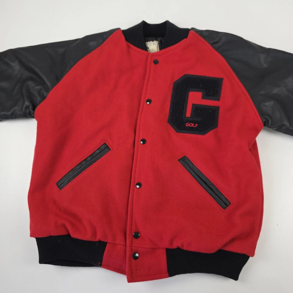 Vtg Maverick Dallas Texas Wool Leather Varsity Jacket Red Black 42 G GOLF Patch Foto 2 de 4
