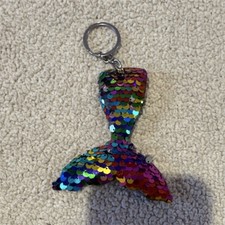 Multicolor Sequin Mermaid Tail Keychain Detachable Keyring Fabric Animal Theme