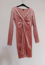 H&M Damen Samt Minikleid Rosa V-Ausschnitt La...
