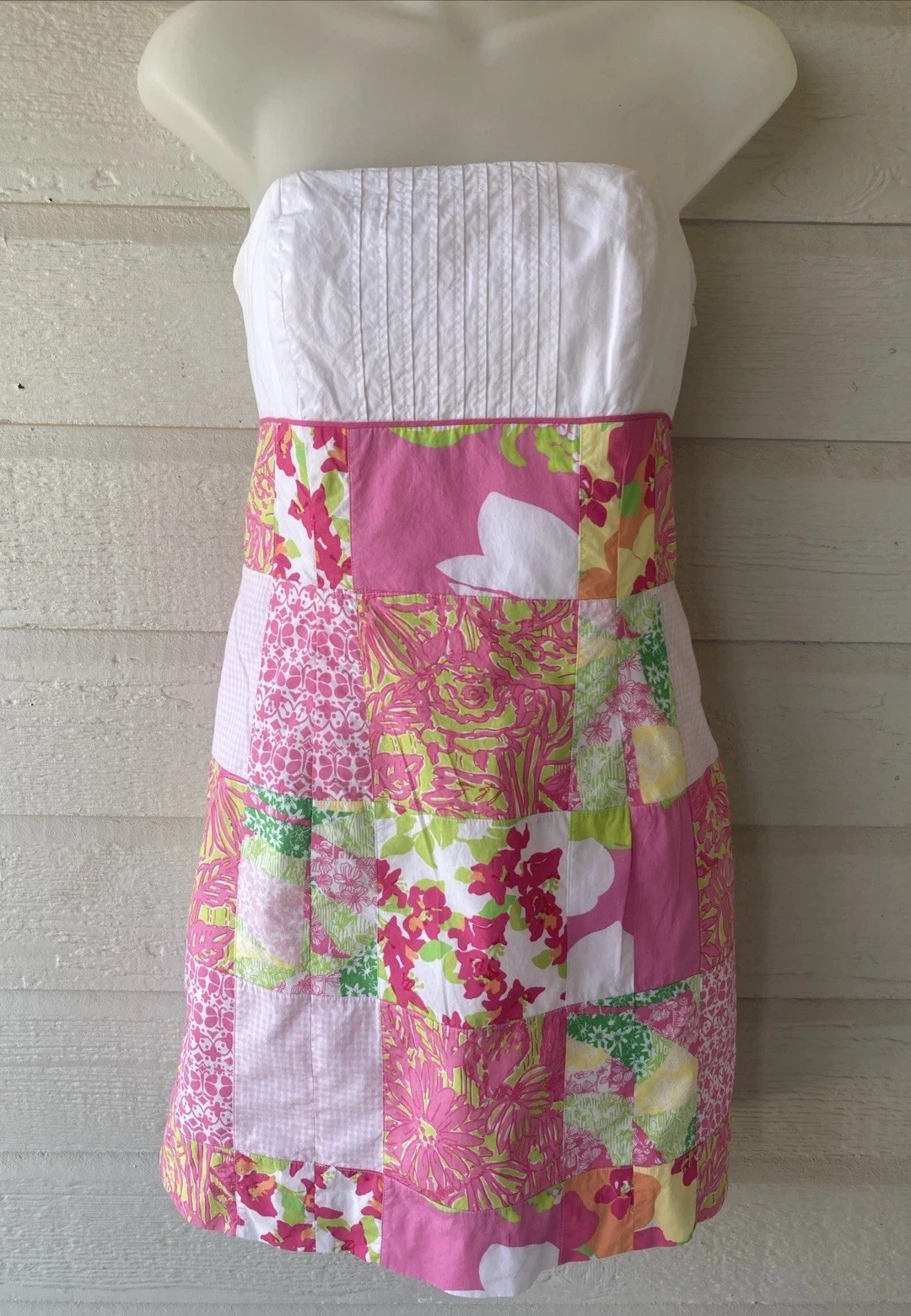 Lilly Pulitzer Pink Multi Square Patchwork Strapl… - image 1