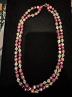 Vintage Double Strand Pink Purple & Clear Beaded Necklace with Pierced Earrings — photo 5