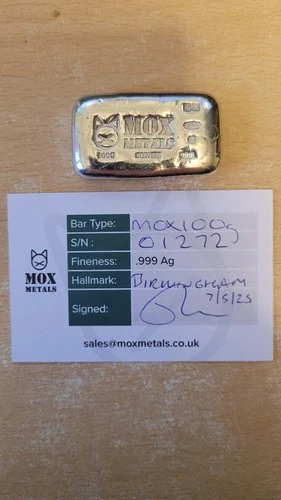 100g MOX Metals 999 fine silver bullion bar