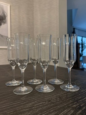 Baccarat Capri Optic Crystal Champagne Flutes Set of 6 Signed