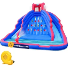 Deluxe Inflatable Water Slide Park, Nylon Bouncy Station for Outdoor Fun